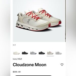 Women’s On Running Cloudzone Moon White Sneakers with Red Details Sz 8